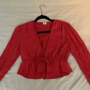 Aritzia Long Sleeved Crop Top with Deep V & Tie